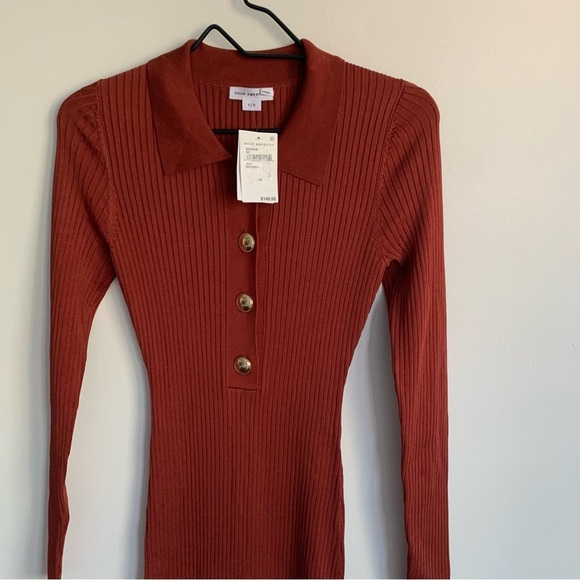 GOOD‎ AMERICAN Polo MIDI DRESS Ribbed BRICK Slit - Picture 6 of 11